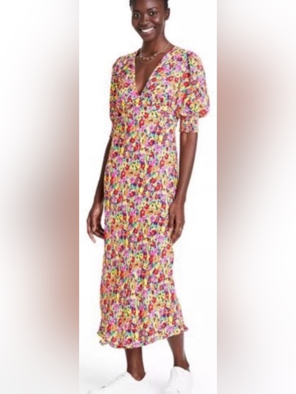RIXO Floral V-Neck Maxi Dress in Yellow, Pink and Purple size 4